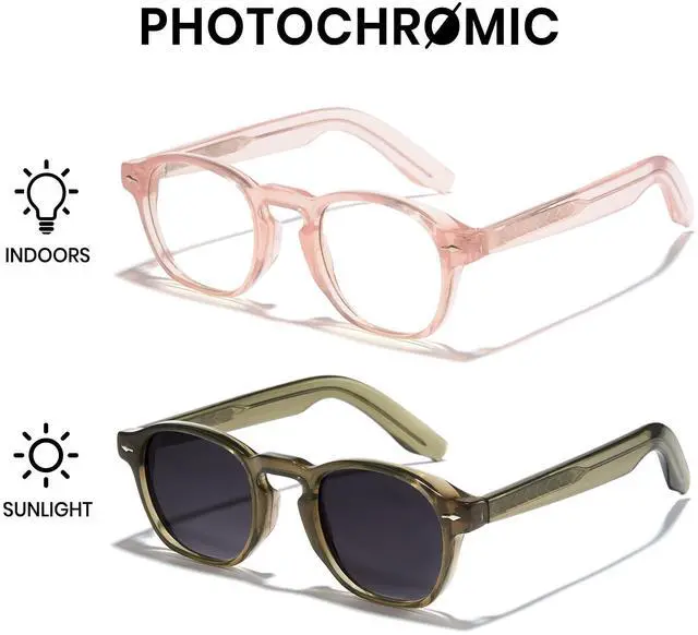 Alt view image 2 of 5 - Cyxus Photochromic Glasses Both Frames and Lenses Color Changing with Blue Light Blocking UV Protection(8230i51 Pink to Green)