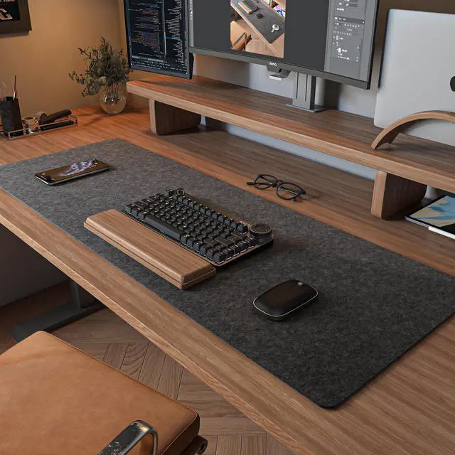 Alt view image 2 of 5 - Felt Desk Mat & Dual Monitor Stand Riser
