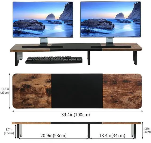 Alt view image 5 of 5 - Felt Desk Mat & Dual Monitor Stand Riser