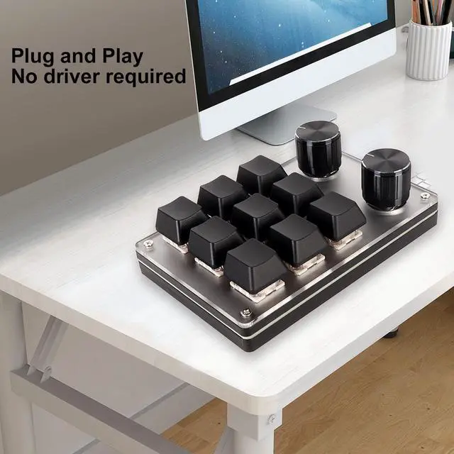 Alt view image 2 of 5 - Denash Programmable Macro Keyboard,6 Key Keypad Mechanical Programmable Gaming Keyboard,One Handed Mechanical Keyboard with 2 Custom Knob for PC