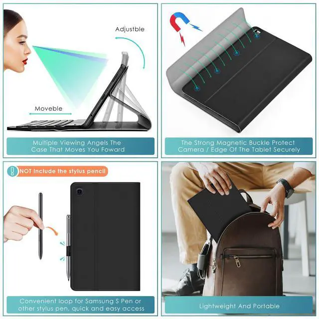 Alt view image 4 of 5 - DETUOSI Backlit Keyboard Case for Samsung Galaxy Tab A7 Lite 8.7" 2021 (SM-T220/T227U) with S Pen Holder, 3 Viewing Angles Folio Leather Book Cover with Magnetic Closure + Wireless Keyboard Detachable
