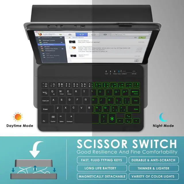 Alt view image 5 of 5 - DETUOSI Backlit Keyboard Case for Samsung Galaxy Tab A7 Lite 8.7" 2021 (SM-T220/T227U) with S Pen Holder, 3 Viewing Angles Folio Leather Book Cover with Magnetic Closure + Wireless Keyboard Detachable