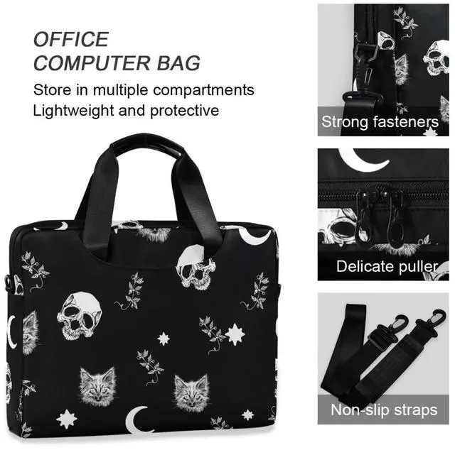 Alt view image 4 of 5 - Skull Cat Moon Laptop Case 15.6 inch Computer Bag Waterproof Laptop Briefcase Laptop Bag for Women & Men