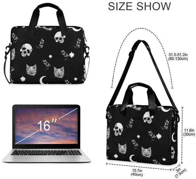 Alt view image 3 of 5 - Skull Cat Moon Laptop Case 15.6 inch Computer Bag Waterproof Laptop Briefcase Laptop Bag for Women & Men