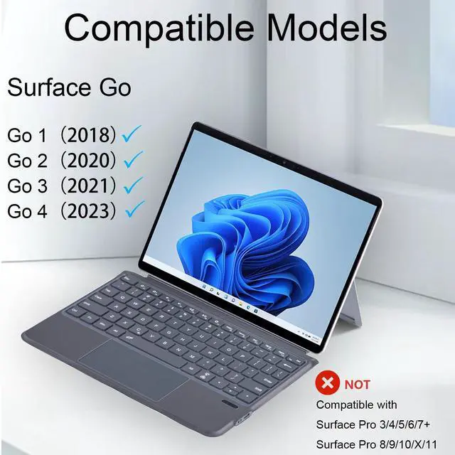 Alt view image 2 of 5 - Dolpking Keyboard for Surface Go 4 2023 / Surface Go 3 2021 / Surface Go 2 2020 / Surface Go 2018, 7 Color Backlight, Detachable Wireless Keyboar with Trackpad - Grey