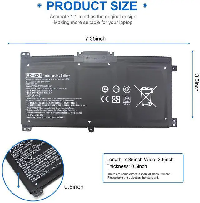 Alt view image 2 of 5 - BK03XL 916811-855 Laptop Battery for HP Pavilion X360 14 14m, 14m-ba114dx 14m-ba011dx 14m-ba013dx 14-ba253cl 14-ba125cl 14-ba175nr 14m-ba015dx 14-ba051cl bk03041xl 916366-421 541 TPN-W125 HSTNN-LB7S