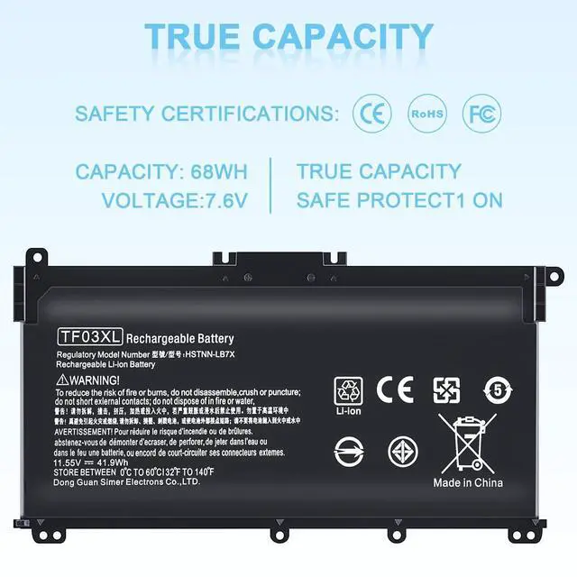 Alt view image 5 of 5 - TF03XL Laptop Battery Replacement for HP Pavilion X360 920070-855 14m-cd0003dx 14m-cd0001dx 15-cc0xx 15-cc1xx 15-cc123cl 15-cc563st 17-ar050wm 15-cc 15-cd 15-ck 14-bf 17-ar Series tpn-q190 920046-421