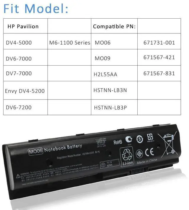 Alt view image 4 of 4 - MO06 MO09 Laptop Notebook Battery for HP Pavilion DV4-5000 DV6-7000 DV7-7000 HP 672412-001 671731-001 671567-831 671567-421 HSTNN-YB3N HSTNN-LB3N HSTNN-LB3P HSTNN-UB3N TPN-W106