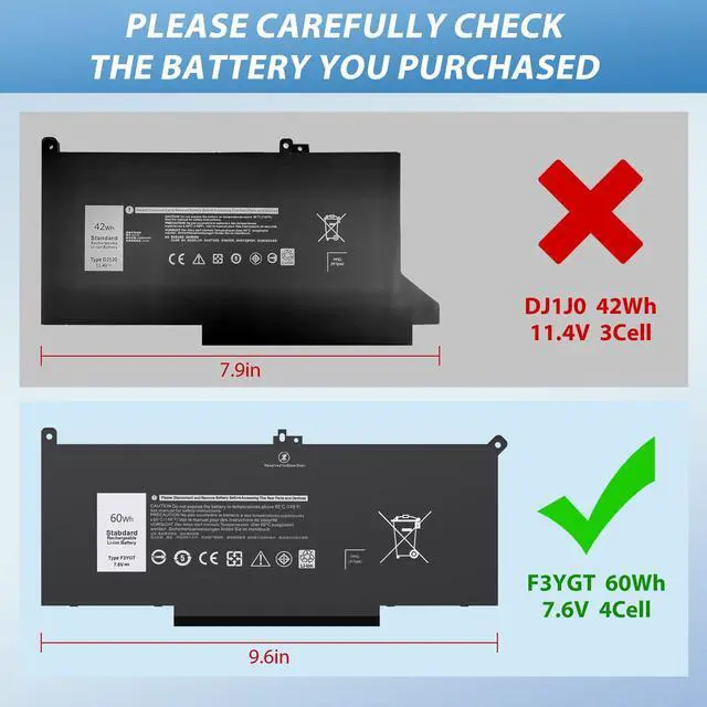 Alt view image 3 of 5 - 60Wh F3YGT Latitude 7490 Battery 7480 Battery for Dell Latitude 12 7000 7280 7290/13 7000 7380 7390 P29S002/14 7000 7480 7490 P28S P28S001 P73G P73G002 Series DM3WC DM6WC 2X39G KG7VF 451-BBYE 453-BBCF