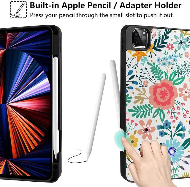 Alt view image 3 of 5 - DONGKE Case for iPad Pro 12.9 inch 6th Generation 2022, Built-in Pencil Holder + Trifold Stand + Auto Wake/Sleep + Protective Cover for iPad Pro 12.9 5th/4th/3rd Gen - Flower