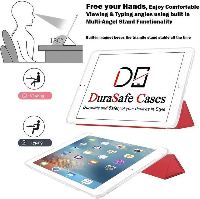Alt view image 4 of 5 - DuraSafe Cases for iPad 10.5 Inch Air 3 [ Air 3rd 2019 ] Generation MUUL2LL/A MUUK2LL/A MUUJ2LL/A MUUT2LL/A MUUR2LL/A MUUQ2LL/A Lightweight Smart Adjustable Stand Feature Sleek Design Flip Case - Red