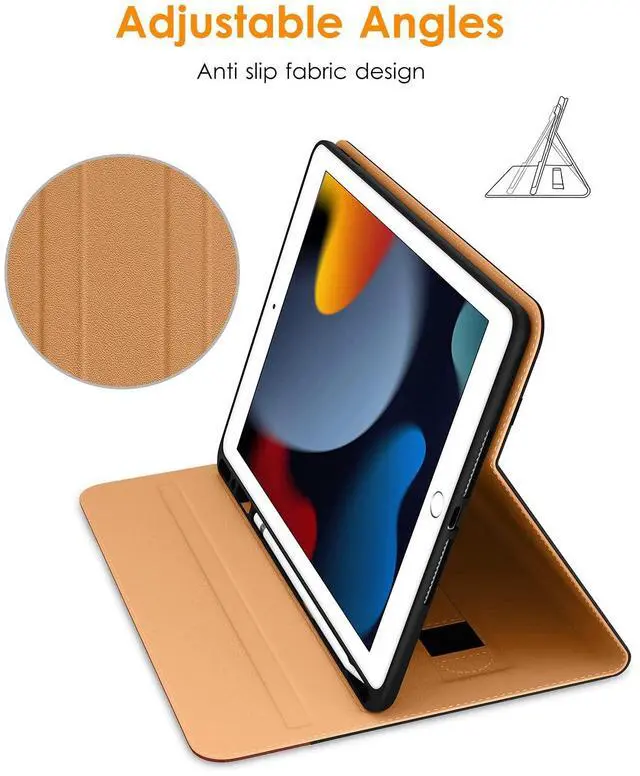 Alt view image 4 of 5 - DTTO for iPad 9th/8th/7th Generation 10.2 Inch Case 2021/2020/2019, Premium Leather Business Folio Stand Cover with 3 Pack HD Clear Tempered Glass Screen Protector, Black Brown