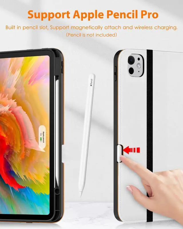 Alt view image 3 of 5 - DTTO for iPad Pro 13 inch Case (M4) 2024, Premium Leather Business Folio Stand Cover with Pencil Holder - Auto Wake/Sleep and Multiple Viewing Angles, Built in Hand Strap & Pocket, White