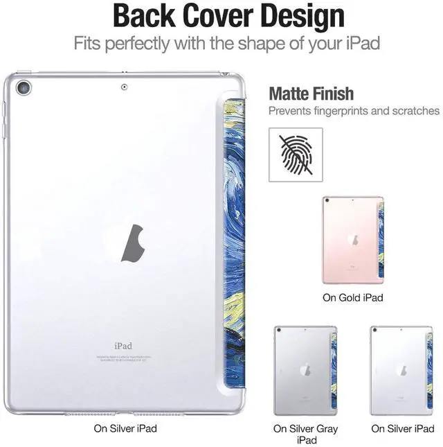 Alt view image 5 of 5 - DuraSafe Cases for iPad 9.7 Inch 5/6 [iPad 5th 6th Gen ] A1893 A1954 A1822 A1823 Trifold Printed Hard Smart PC Transparent Back Cover - Stellar Night Painting