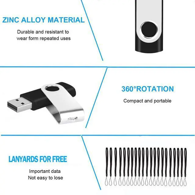 Alt view image 4 of 5 - EASTBULL 50PCS 2GB Bulk Flash Drives USB 2.0 2GB Flash Drives Pack Thumb Drives Bulk Swivel Bulk USB Drives, Black