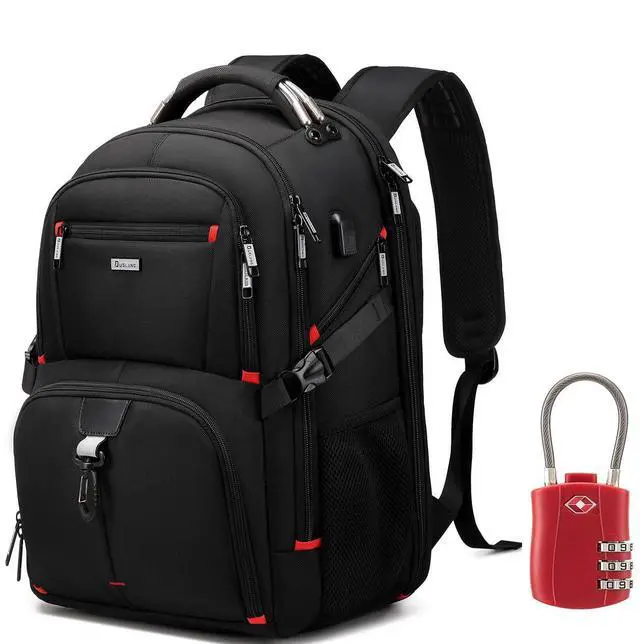 Main image of DUSLANG 50L Travel Laptop Backpack with Red Lock for Men Women, Extra Large Heavy Duty Big Carry on Backpack for Weekend Airline Approved Fits 17 Inch Computer, Black