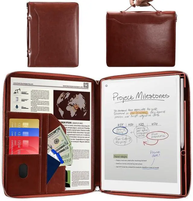 Main image of E NET-CASE Case for Remarkable Paper Pro Tablet 11.8 inch (2024 Released) - Business Handheld Design Upgraded PU Leather Cover for Remarkable Paper Pro Digital Paper with Zipper & Pen Holder (Brown)