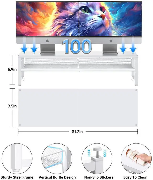 Alt view image 2 of 5 - ECOLOVI Desk Organizers and Accessories, Dual Monitor Stand Riser for Desk Organizer, Computer Stand Desk Accessories Workspace Desktop Organizer for Laptop, PC, Computer, White