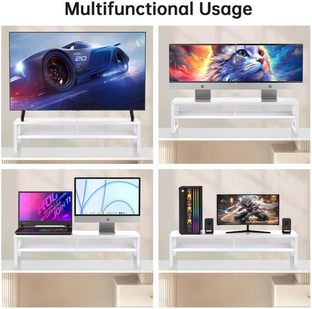 Alt view image 4 of 5 - ECOLOVI Desk Organizers and Accessories, Dual Monitor Stand Riser for Desk Organizer, Computer Stand Desk Accessories Workspace Desktop Organizer for Laptop, PC, Computer, White