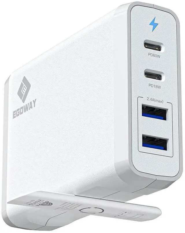 Main image of 4-Port USB Charger, EGOWAY 90W Wall Charger, 60W & 18W Dual USB C and Dual USB A Ports 12W, Multi for MacBook, iPhone 15 14 13 Pro Max, Galaxy, Laptop Tablet iPad (White)