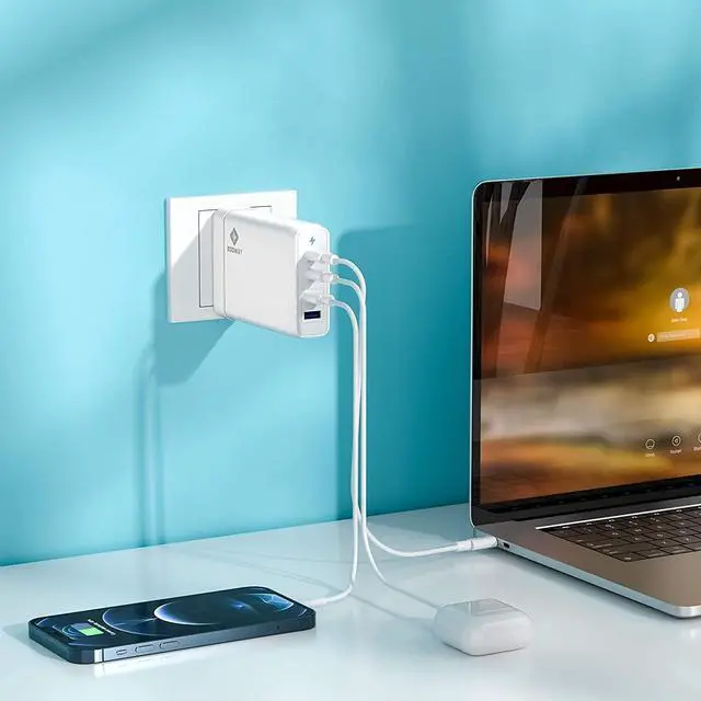 Alt view image 2 of 5 - 4-Port USB Charger, EGOWAY 90W Wall Charger, 60W & 18W Dual USB C and Dual USB A Ports 12W, Multi for MacBook, iPhone 15 14 13 Pro Max, Galaxy, Laptop Tablet iPad (White)