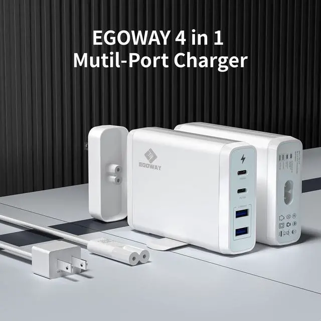 Alt view image 3 of 5 - 4-Port USB Charger, EGOWAY 90W Wall Charger, 60W & 18W Dual USB C and Dual USB A Ports 12W, Multi for MacBook, iPhone 15 14 13 Pro Max, Galaxy, Laptop Tablet iPad (White)