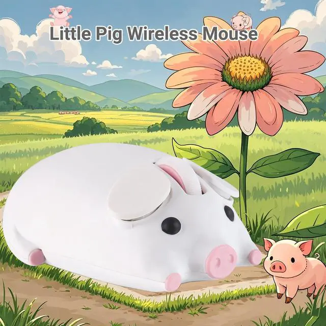 Alt view image 2 of 5 - elec Space Cute Pig Design Wireless Mouse Dual Mode Bluetooth & USB Mouse, Silent Operation, Ergonomic, Perfect for Laptops & PCs, Ideal Gift for Animal Lovers and Kids (White)