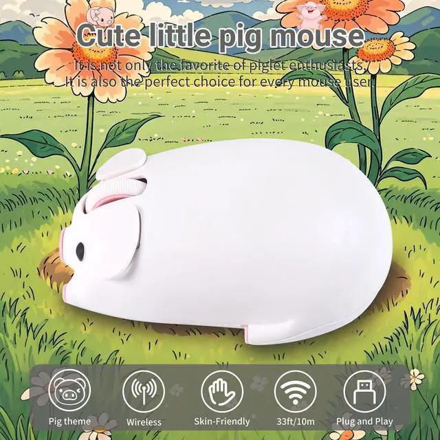 Alt view image 4 of 5 - elec Space Cute Pig Design Wireless Mouse Dual Mode Bluetooth & USB Mouse, Silent Operation, Ergonomic, Perfect for Laptops & PCs, Ideal Gift for Animal Lovers and Kids (White)