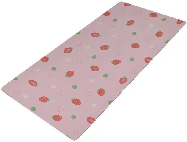 Alt view image 2 of 5 - Mouse Pad Desk Mat Leather Desk Pad Large Gaming Desk Cover Protector Mat for Keyboard Computer Laptop Office Waterproof 35.4 x 16.5 Inch Cute Strawberry