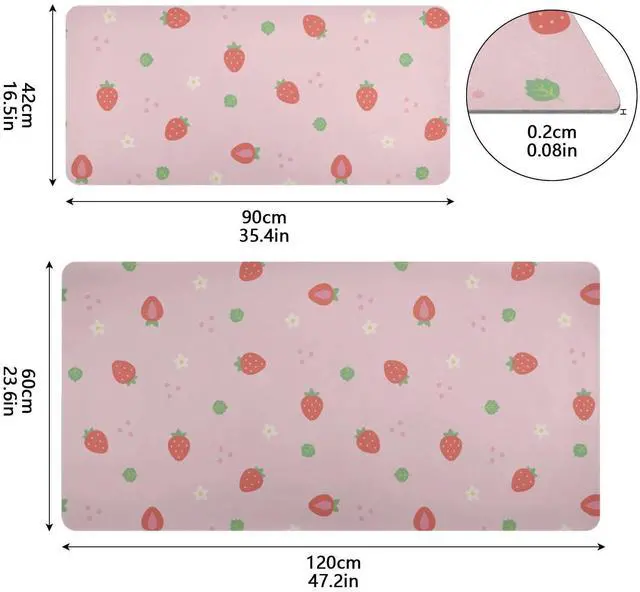Alt view image 3 of 5 - Mouse Pad Desk Mat Leather Desk Pad Large Gaming Desk Cover Protector Mat for Keyboard Computer Laptop Office Waterproof 35.4 x 16.5 Inch Cute Strawberry