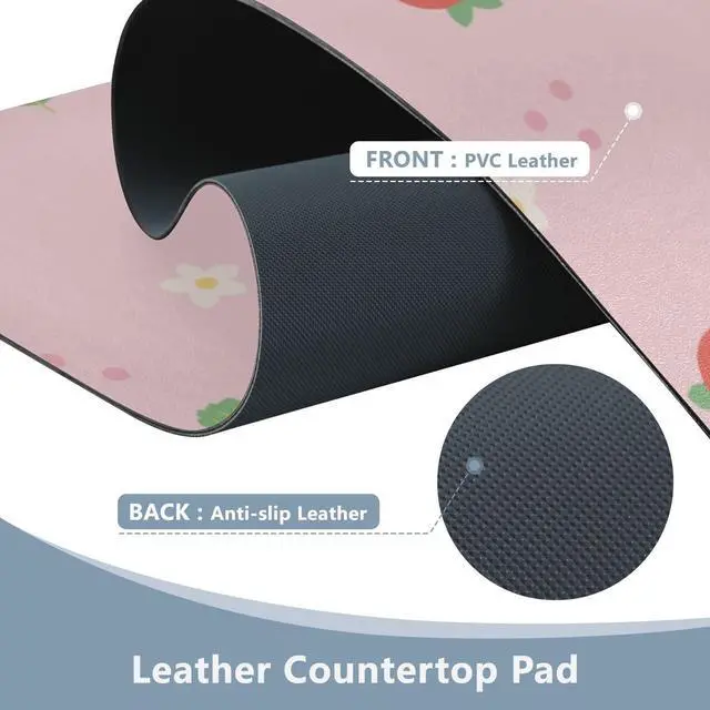 Alt view image 4 of 5 - Mouse Pad Desk Mat Leather Desk Pad Large Gaming Desk Cover Protector Mat for Keyboard Computer Laptop Office Waterproof 35.4 x 16.5 Inch Cute Strawberry
