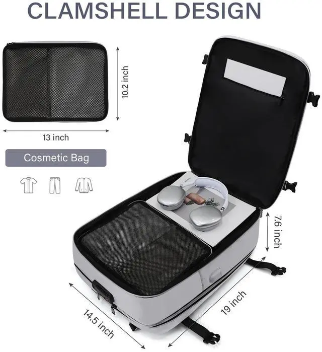 Alt view image 4 of 5 - FABIEN CHERON Travel Backpack for Women, 50L Carry On with USB Charging Port, Anti Theft, 17.3 Inch Laptop Compatible, White, Large