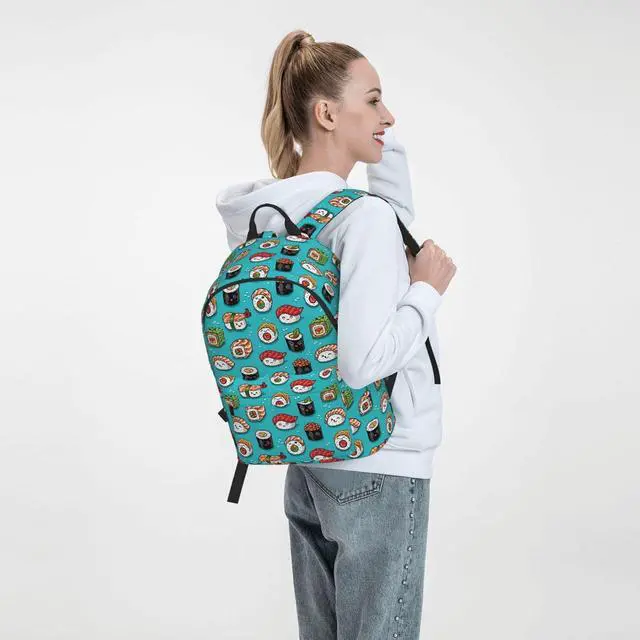 Alt view image 3 of 5 - FeHuew 16 inch backpack funny Food Cute Sushi Laptop Backpack Full Print School Bookbag Shoulder Bag for Travel Daypack