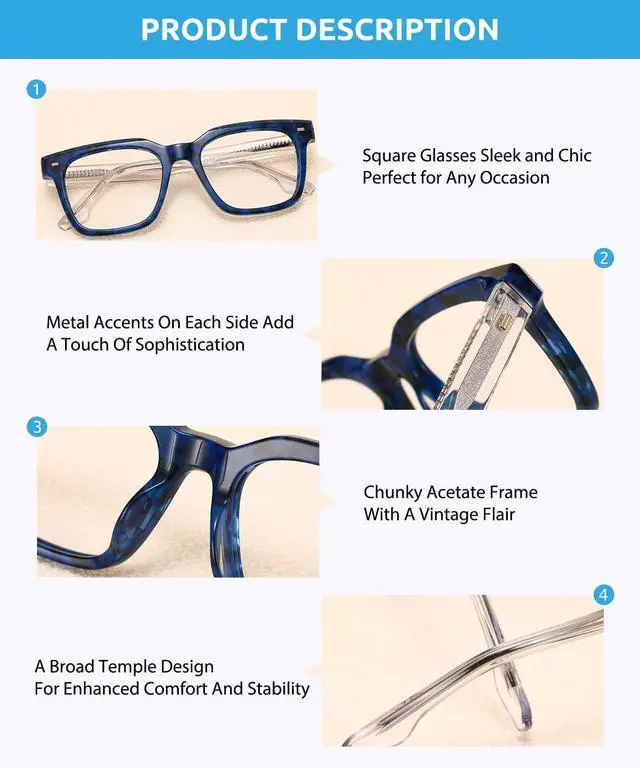 Alt view image 4 of 5 - Firmoo Oversized Blue Light Blocking Glasses Unisex Acetate Frame Anti Eyestrain UV Protection Computer Gaming Glasses Blue