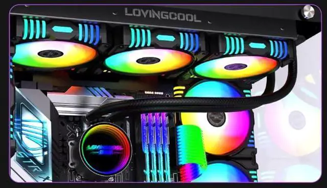 Alt view image 2 of 5 - Liquid Cooled Water Cooled ARGB LC-360 Black-360mm Radiator, RGB & PWM Addressable Fans & Pump AIO Intel AMD CPU Gaming Fan (360mm)