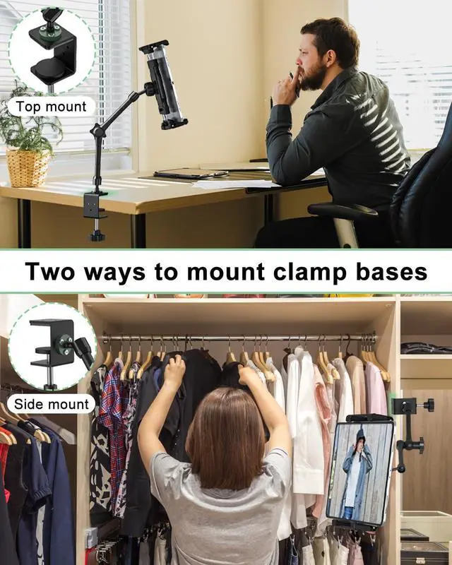 Alt view image 2 of 5 - FreeSave Cabinet Tablet Holder for Kitchen/Wardrobe, 360deg Metal Foldable Adjustable Arm Desk Tablet Mount, Clamp Stand for iPad Pro 13 Air Mini, 6.1-15.6" Devices and Thickness Cases [Up to 1.18"]