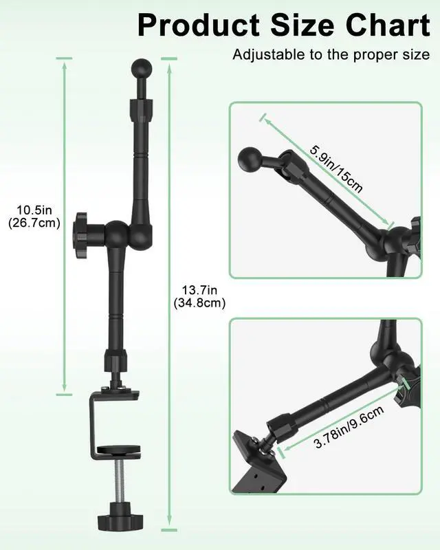 Alt view image 3 of 5 - FreeSave Cabinet Tablet Holder for Kitchen/Wardrobe, 360deg Metal Foldable Adjustable Arm Desk Tablet Mount, Clamp Stand for iPad Pro 13 Air Mini, 6.1-15.6" Devices and Thickness Cases [Up to 1.18"]
