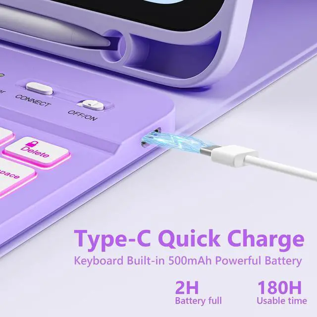 Alt view image 4 of 5 - FUWANG Keyboard Case for iPad A16 11-inch 11th Generation 2025 & 10th Generation 10.9 inch 2022 - Detachable 7 Colors Backlit Bluetooth Folio Keyboard Case for New iPad 11 inch A16/10th Gen, Purple