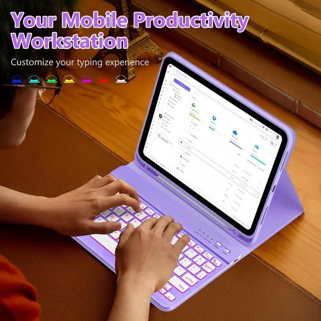 Alt view image 3 of 5 - FUWANG Keyboard Case for iPad A16 11-inch 11th Generation 2025 & 10th Generation 10.9 inch 2022 - Detachable 7 Colors Backlit Bluetooth Folio Keyboard Case for New iPad 11 inch A16/10th Gen, Purple