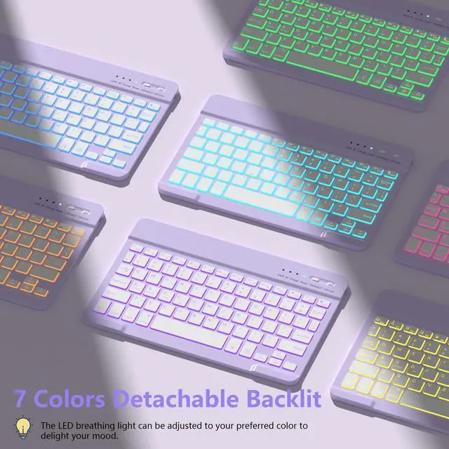 Alt view image 5 of 5 - FUWANG Keyboard Case for iPad A16 11-inch 11th Generation 2025 & 10th Generation 10.9 inch 2022 - Detachable 7 Colors Backlit Bluetooth Folio Keyboard Case for New iPad 11 inch A16/10th Gen, Purple