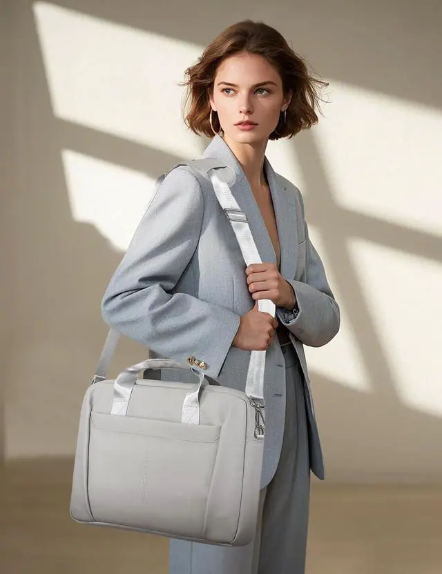 Alt view image 2 of 5 - GAOCHY 13-14 Inch Granulated Shoulder Portable Laptop Bag, Compatible with MacBook Pro 14 M4/M3/M2/M1, ASUS Chromebook Flip CX1, HP 14" Laptop, Crossbody Laptop Bag, Silk Grey