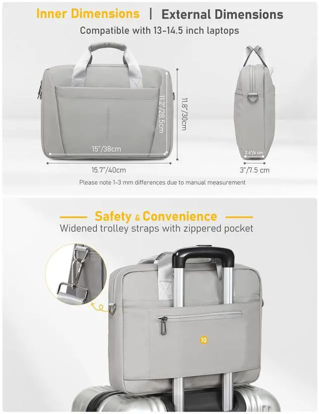 Alt view image 4 of 5 - GAOCHY 13-14 Inch Granulated Shoulder Portable Laptop Bag, Compatible with MacBook Pro 14 M4/M3/M2/M1, ASUS Chromebook Flip CX1, HP 14" Laptop, Crossbody Laptop Bag, Silk Grey