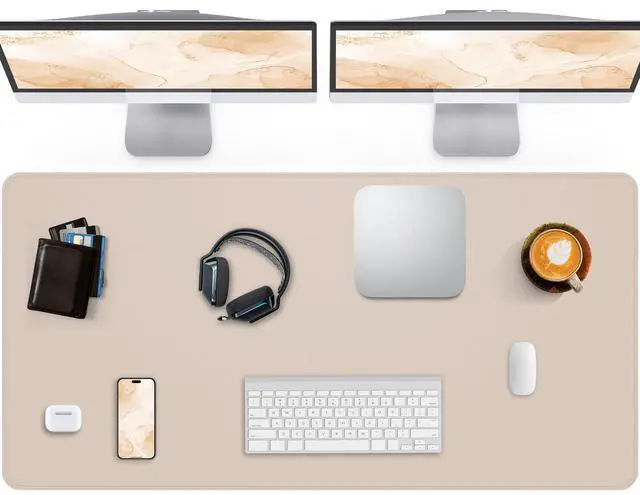 Main image of Extra Large Desk Mat, Desk Mouse Pad,Waterproof PU Leather Desk Protector, Large Desk Blotter, Easy Clean Laptop Desk Writing Mat for Office/Work/Home/Decor(Beige, 55" x 24")