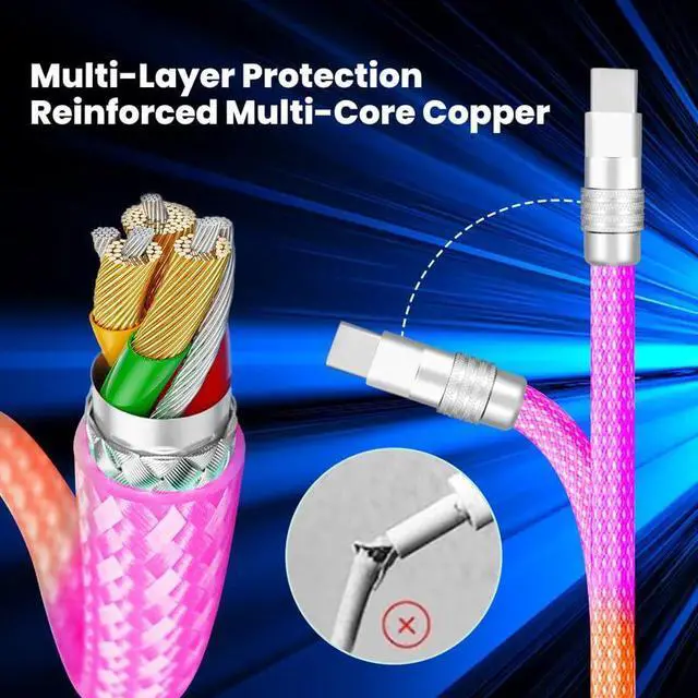Alt view image 2 of 5 - GentsStride Rainbow Chubby - Colorful Chubby Cable Gradual Durable Charger Cable USB-C to USB A Cable Nylon Braided Fast Charging Data Cord for Phone, Yellow, Type-C to Type-C, 6.6 FT