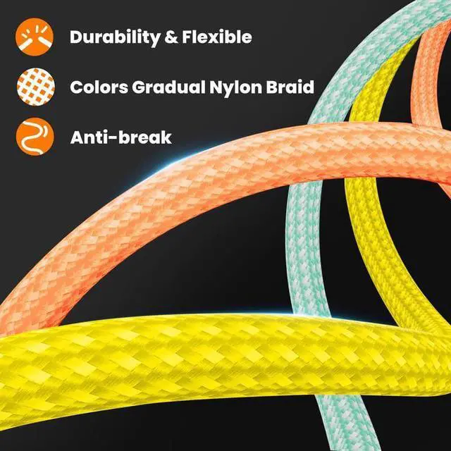 Alt view image 3 of 5 - GentsStride Rainbow Chubby - Colorful Chubby Cable Gradual Durable Charger Cable USB-C to USB A Cable Nylon Braided Fast Charging Data Cord for Phone, Yellow, Type-C to Type-C, 6.6 FT