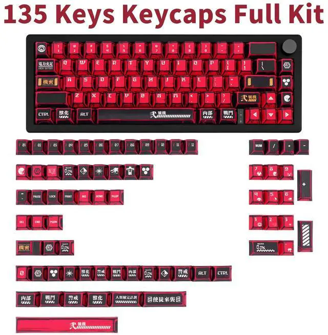 Alt view image 2 of 5 - GEKUCAP Red and Black PBT Keycaps Set 135 Keys Cherry Profile Manga Japanese Style Keycaps Cherry Mx Gaming Keyboard Keycap Set for ANSI Layout Mechanical Keyboard