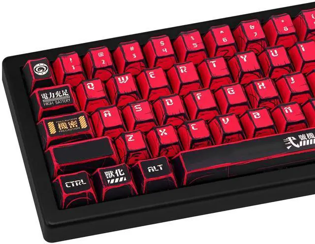 Main image of GEKUCAP Red and Black PBT Keycaps Set 135 Keys Cherry Profile Manga Japanese Style Keycaps Cherry Mx Gaming Keyboard Keycap Set for ANSI Layout Mechanical Keyboard