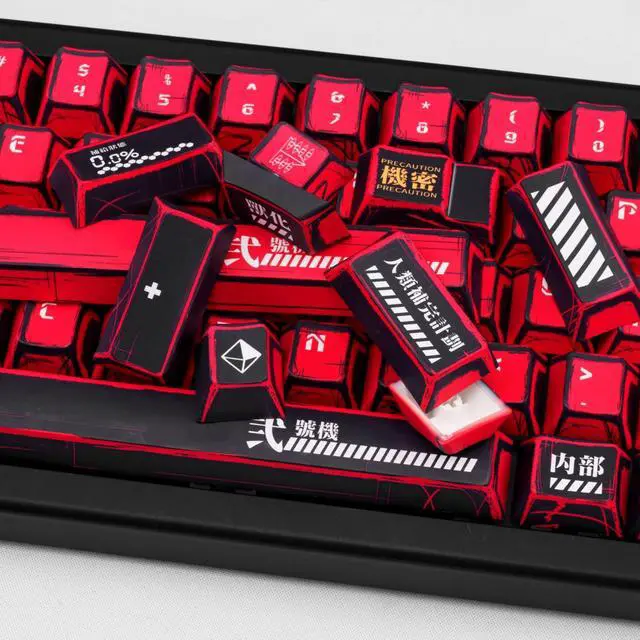 Alt view image 4 of 5 - GEKUCAP Red and Black PBT Keycaps Set 135 Keys Cherry Profile Manga Japanese Style Keycaps Cherry Mx Gaming Keyboard Keycap Set for ANSI Layout Mechanical Keyboard