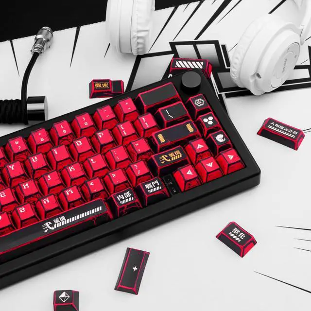 Alt view image 5 of 5 - GEKUCAP Red and Black PBT Keycaps Set 135 Keys Cherry Profile Manga Japanese Style Keycaps Cherry Mx Gaming Keyboard Keycap Set for ANSI Layout Mechanical Keyboard