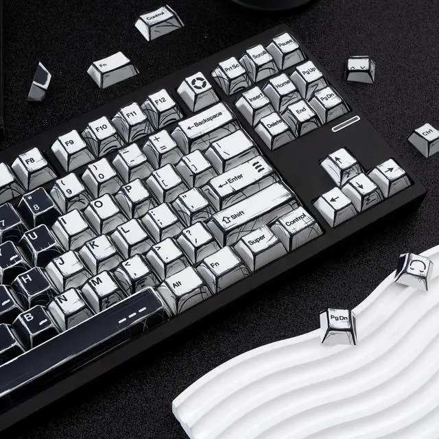 Alt view image 5 of 5 - GEKUCAP PBT Keycaps, Black and White Japanese Manga Keycaps Set, 135 Keys Cherry Profile Dye Sub Custom Keycap Minimalis Keyboard Key caps for 60%, 65%, 75%, 100% Cherry MX Mechanical Keyboard